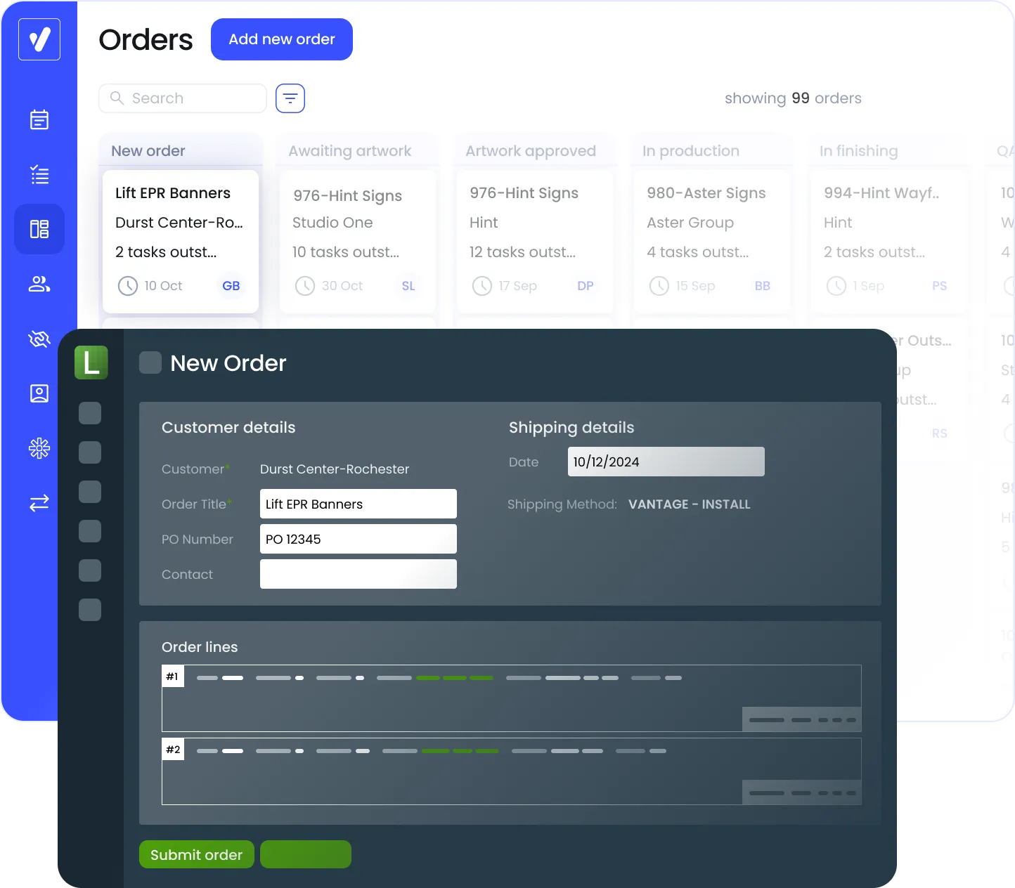 Showcasing order sync between Vantage and Lift