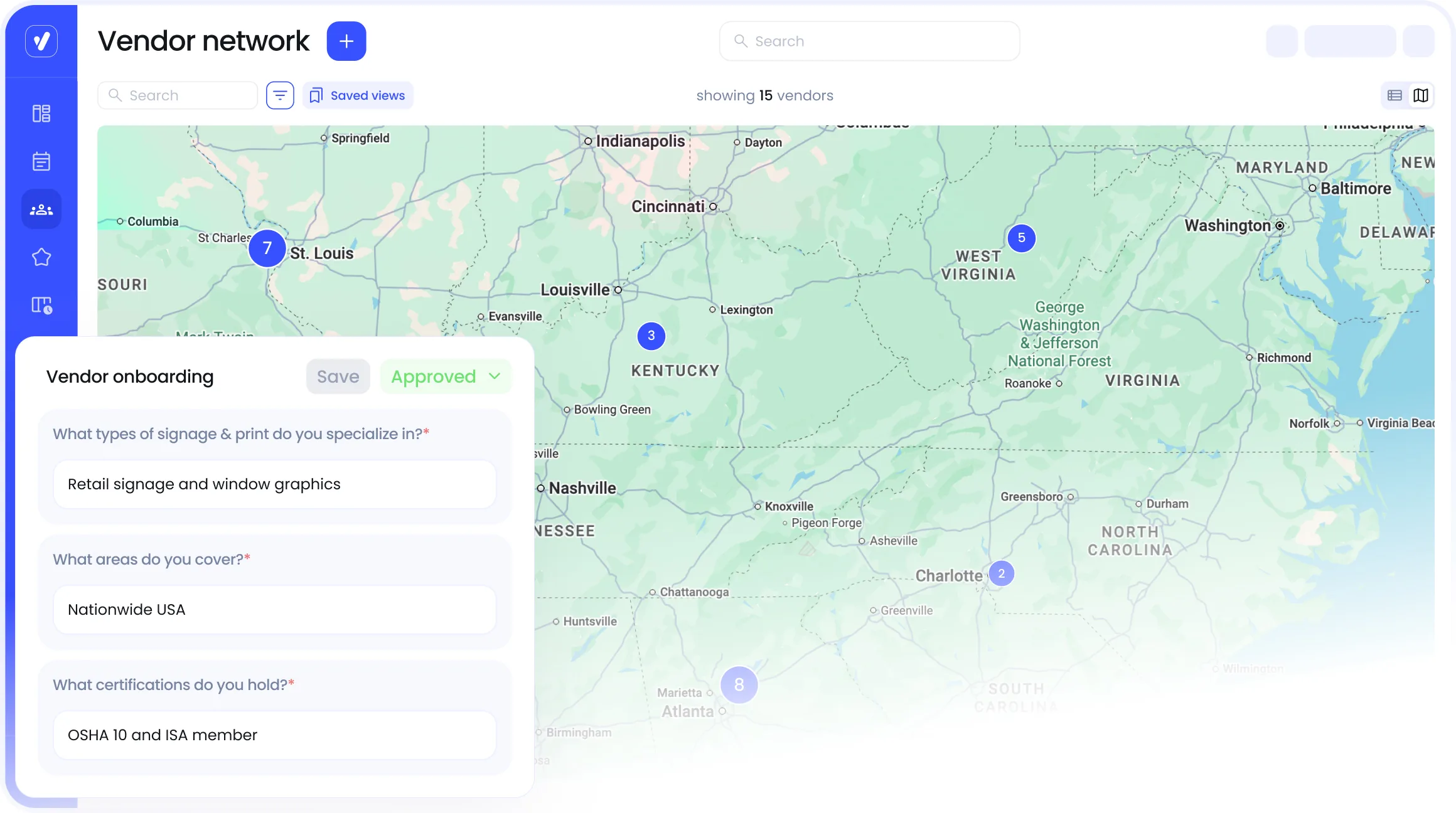 Vantage vendor network map with onboarding details